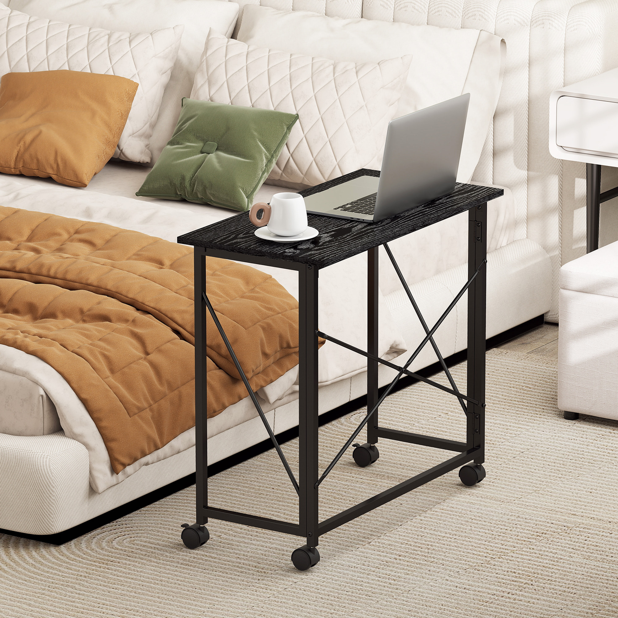 Escritorio Plegable con Ruedas Mesa Escritorio Compacta Mesa de Ordenador Portátil para Casa Oficina Espacios Pequeños 80x40x75 cm Negro