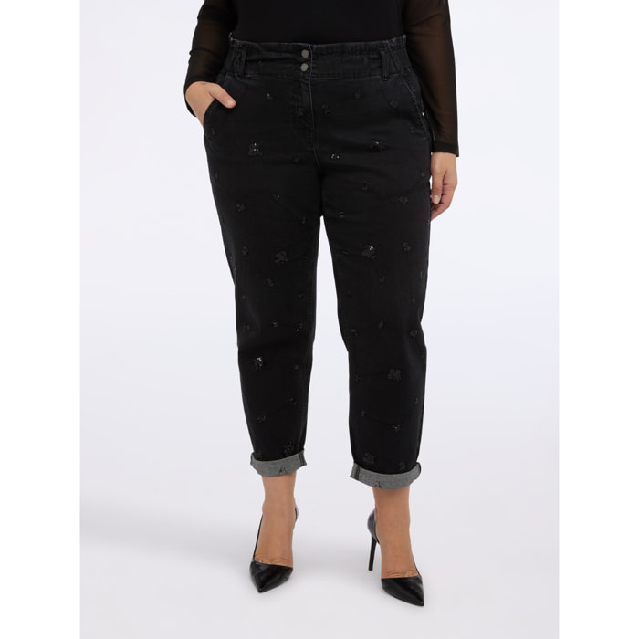 Fiorella Rubino - Jeans Balloon con paillettes nere - Nero