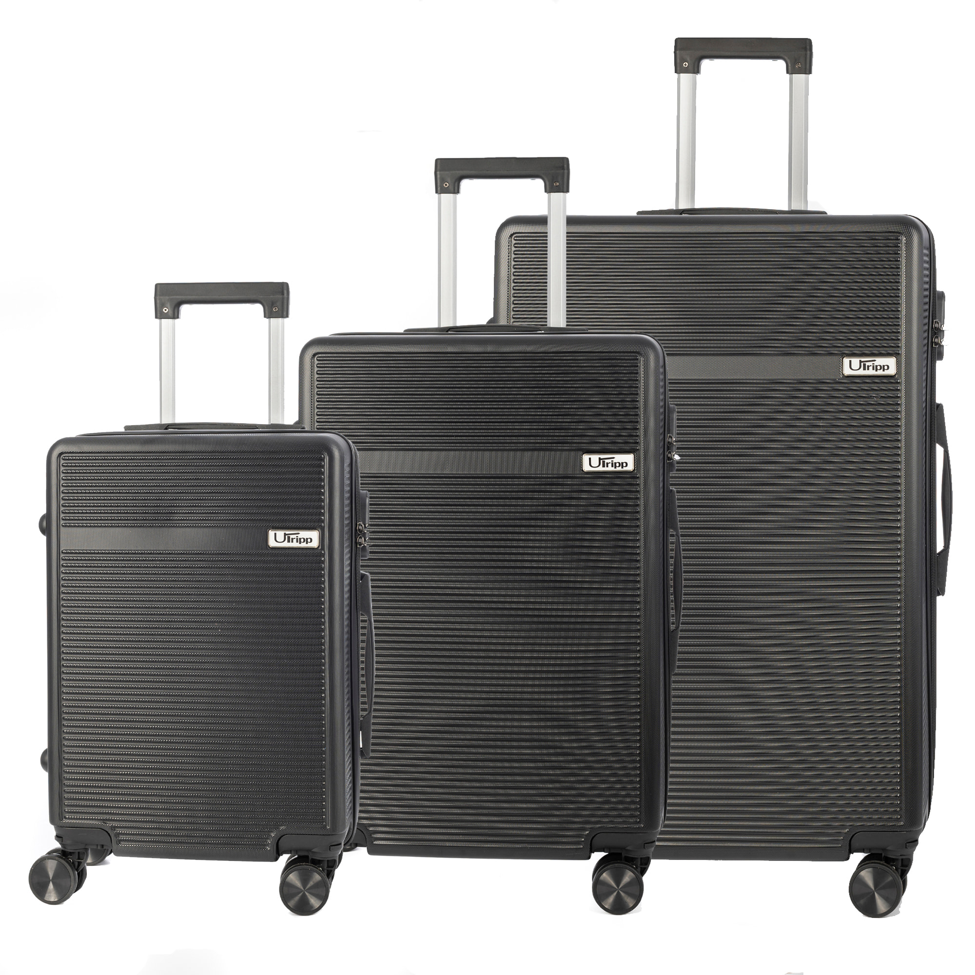 DAM Set di 3 valigie Trolley, in materiale leggero ABS ad alta resistenza. Chiusura numerica e 4 ruote doppie estraibili e girevoli a 360°. 50x29x76 Cm. Colore: Nero