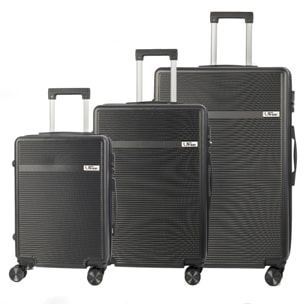 DAM Set di 3 valigie Trolley, in materiale leggero ABS ad alta resistenza. Chiusura numerica e 4 ruote doppie estraibili e girevoli a 360°. 50x29x76 Cm. Colore: Nero