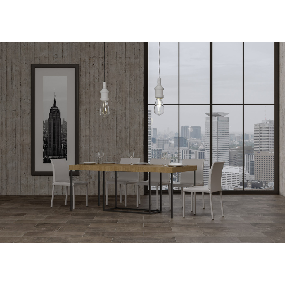 Consola extensible 90x40/300 cm Nordica Premium Roble Natural estructura Antracita