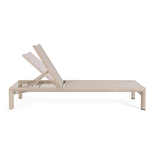 Lettino da giardino SKIPPER NEW con ruote, struttura in alluminio effetto legno chiaro e textilene