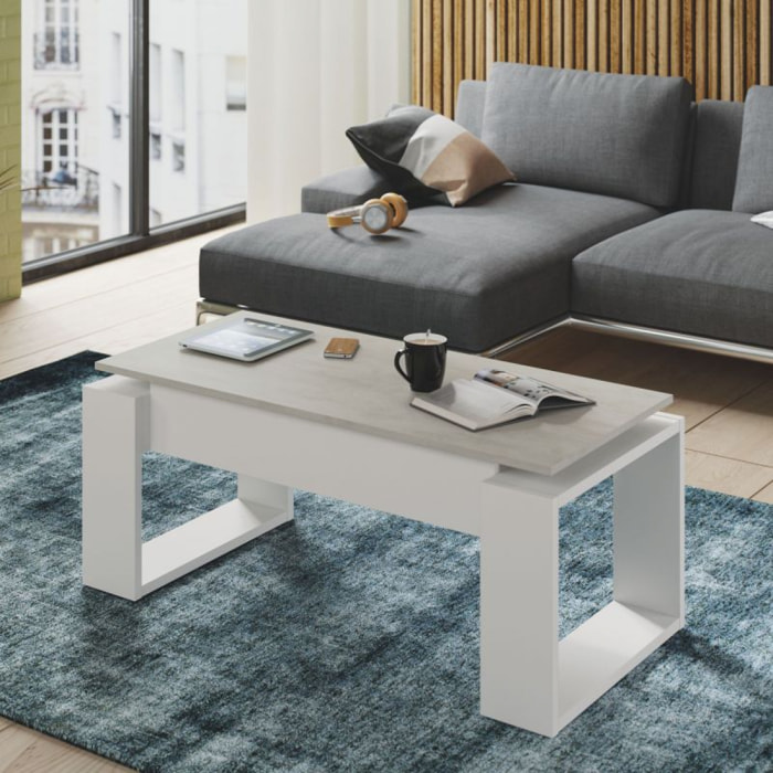 Mesa de centro elevable Nova Blanco Artik (Blanco Mate) - Gris Cemento