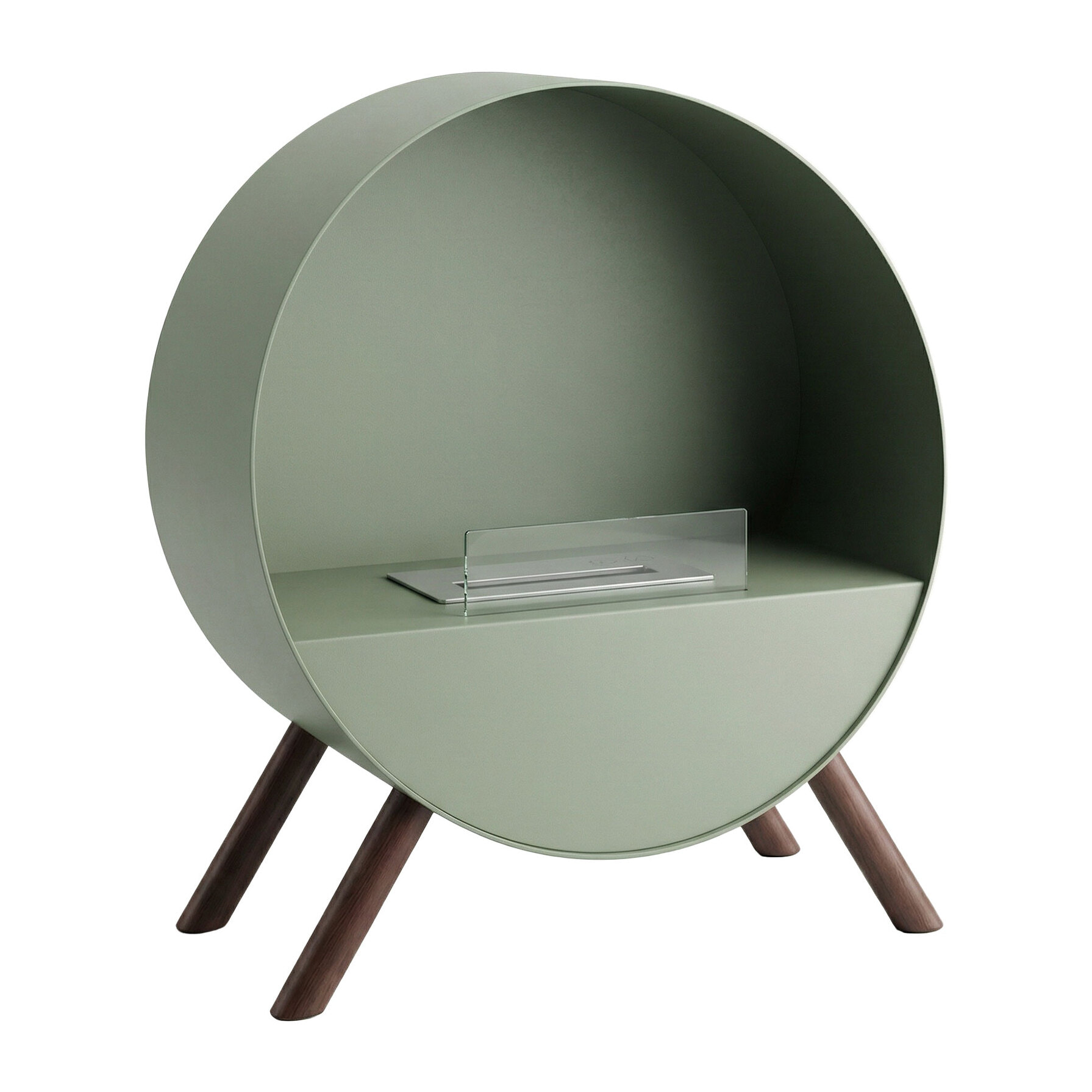 Venere - Camino a Bioetanolo da Pavimento 60x72x30 cm con Bruciatore 1 Litro e Piedi in Legno di Pino Salvia