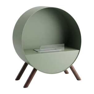 Venere - Camino a Bioetanolo da Pavimento 60x72x30 cm con Bruciatore 1 Litro e Piedi in Legno di Pino Salvia