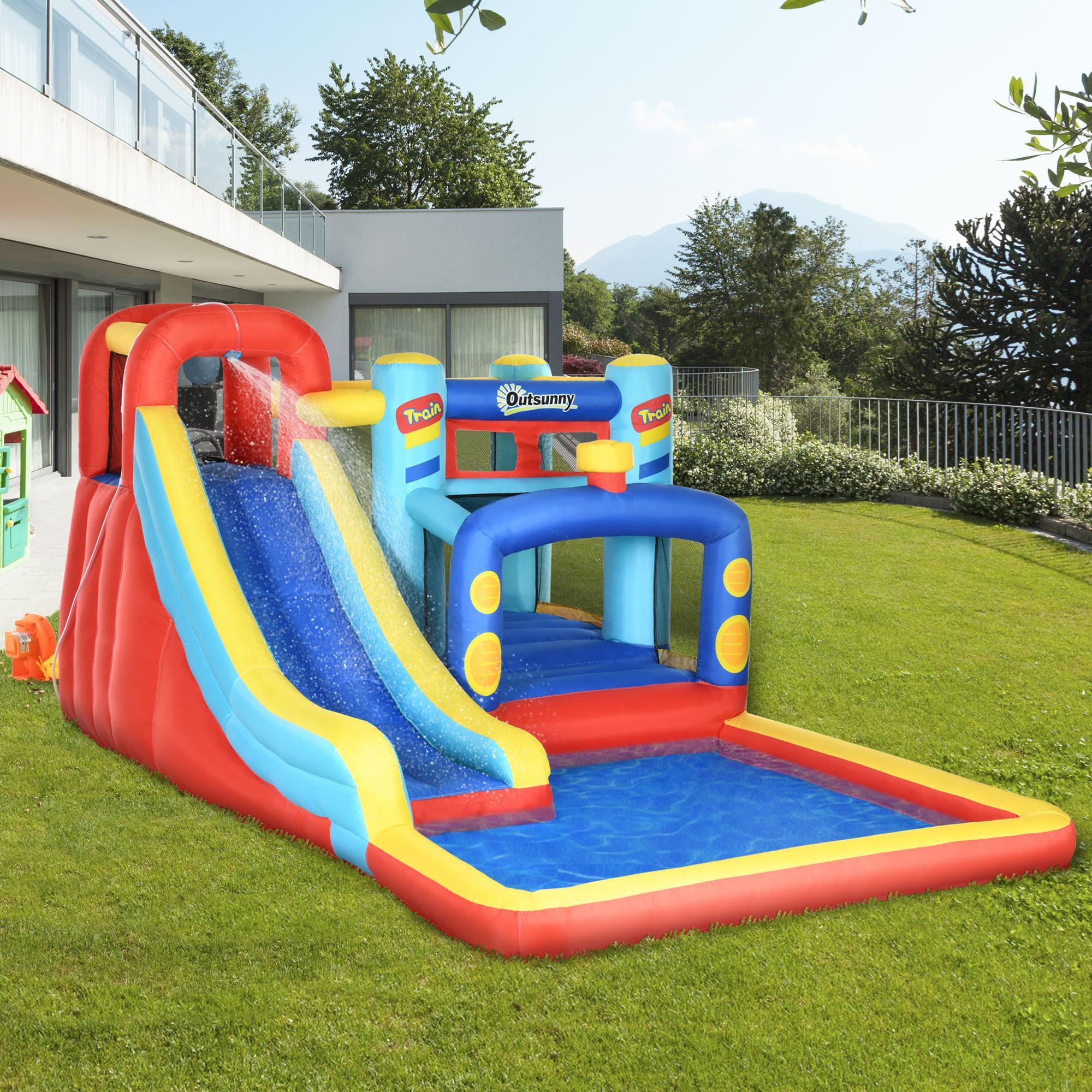 Castillo Hinchable con Soplador Cassa de Rebote para Niños de 3-8 Años con Tobogán Trampolín Piscina Bolsa de Transporte para Interior Exterior 435x245x200 cm Multicolor