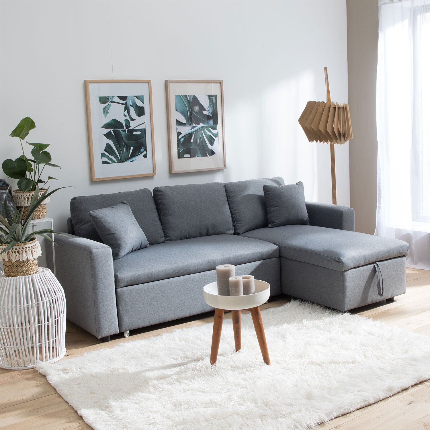 Canapé d'angle convertible CLARK 3 places gris