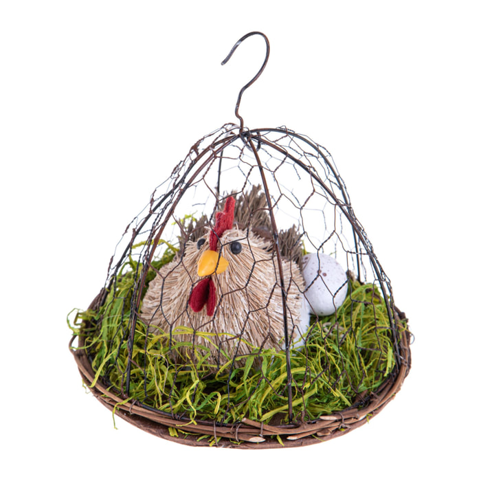 Gallina Dentro Gabbia Rete. Altezza 15 Cm - Pezzi 2 - 15X13X15cm - Colore: Verde - Bianchi Dino - Soggetti Pasquali, Conigli, Galline, Pecore Ecc