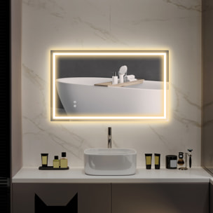 Miroir LED mural de salle de bain - 100L x 60H cm - luminosité réglable 3 couleurs - interrupteur tactile - système antibué