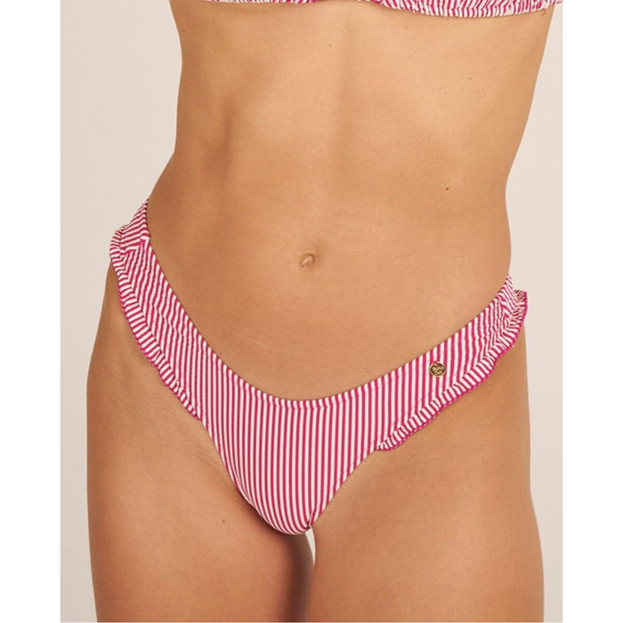 Braga de bikini en forma de uve con volante y estampado de rayas