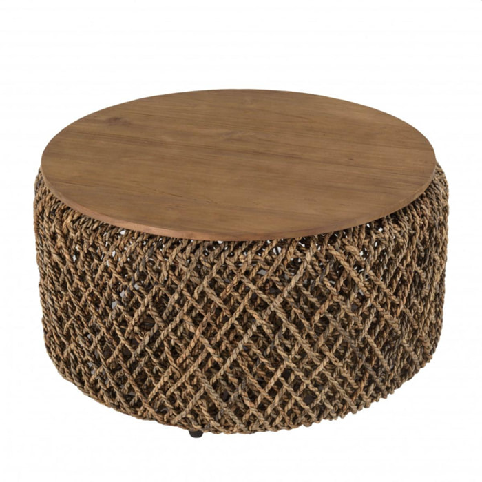 ALIDA - Table basse ronde 70x70cm en tissage de fibre de cocotier