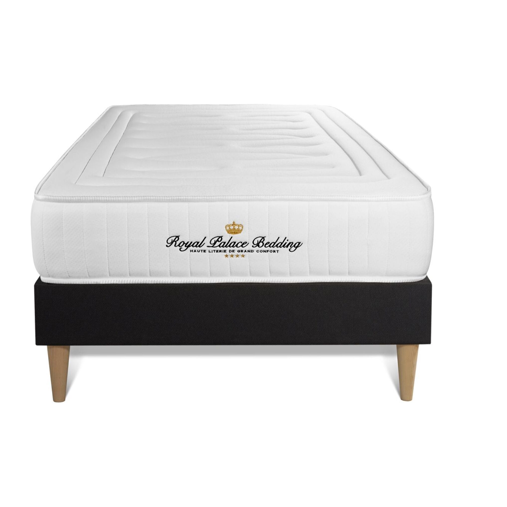 Ensemble - Matelas Ressorts ensachés et mémoire de forme 22cm d'épaisseur - 3 zones de confort - Confort ferme - Sommier tapissier monobloc - 1 place