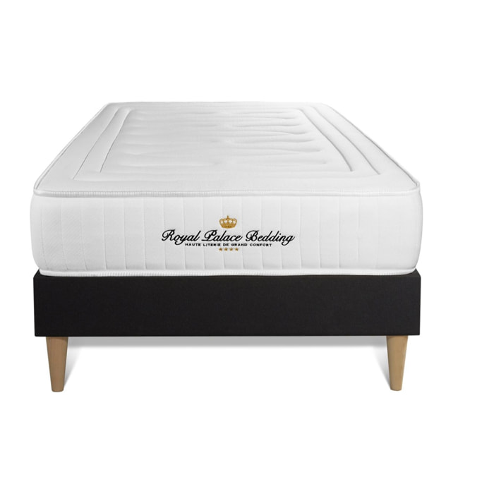 Ensemble - Matelas Ressorts ensachés et mémoire de forme 22cm d'épaisseur - 3 zones de confort - Confort ferme - Sommier tapissier monobloc - 1 place