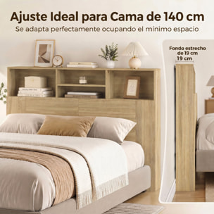 HOMCOM Cabecero de Cama 140 cm con Almacenaje, Cabezal de Cama con 4 Compartimentos Abiertos, Cabecero Moderno para Dormitorio, Roble
