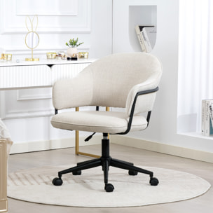 Chaise de bureau design ergonomique réglable dossier enveloppant ajouré métal noir tissu beige