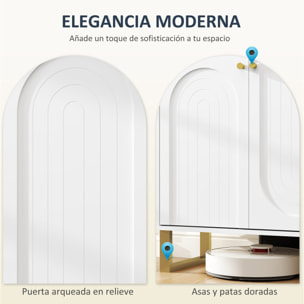 Aparador 4 Puertas Aparador para Salón Moderno con Estantes Ajustables y Patas Doradas para Comedor Entrada Mueble para TV hasta 65 Pulgadas Blanco 140,8x35x77,5 cm