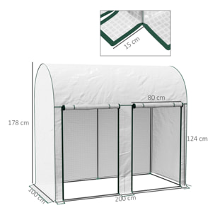 Invernadero Pequeño Invernadero de Exterior con Doble Puerta con Cremallera y Cubierta de PE Invernadero para Cultivar Plantas Flores 200x100x178 cm Blanco