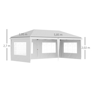 Carpa Plegable 6x3 m con 4 Laterales Desmontables Cenador de Jardín con 4 Ventanas Visibles y Bolsa de Transporte para Patio Terraza Blanco