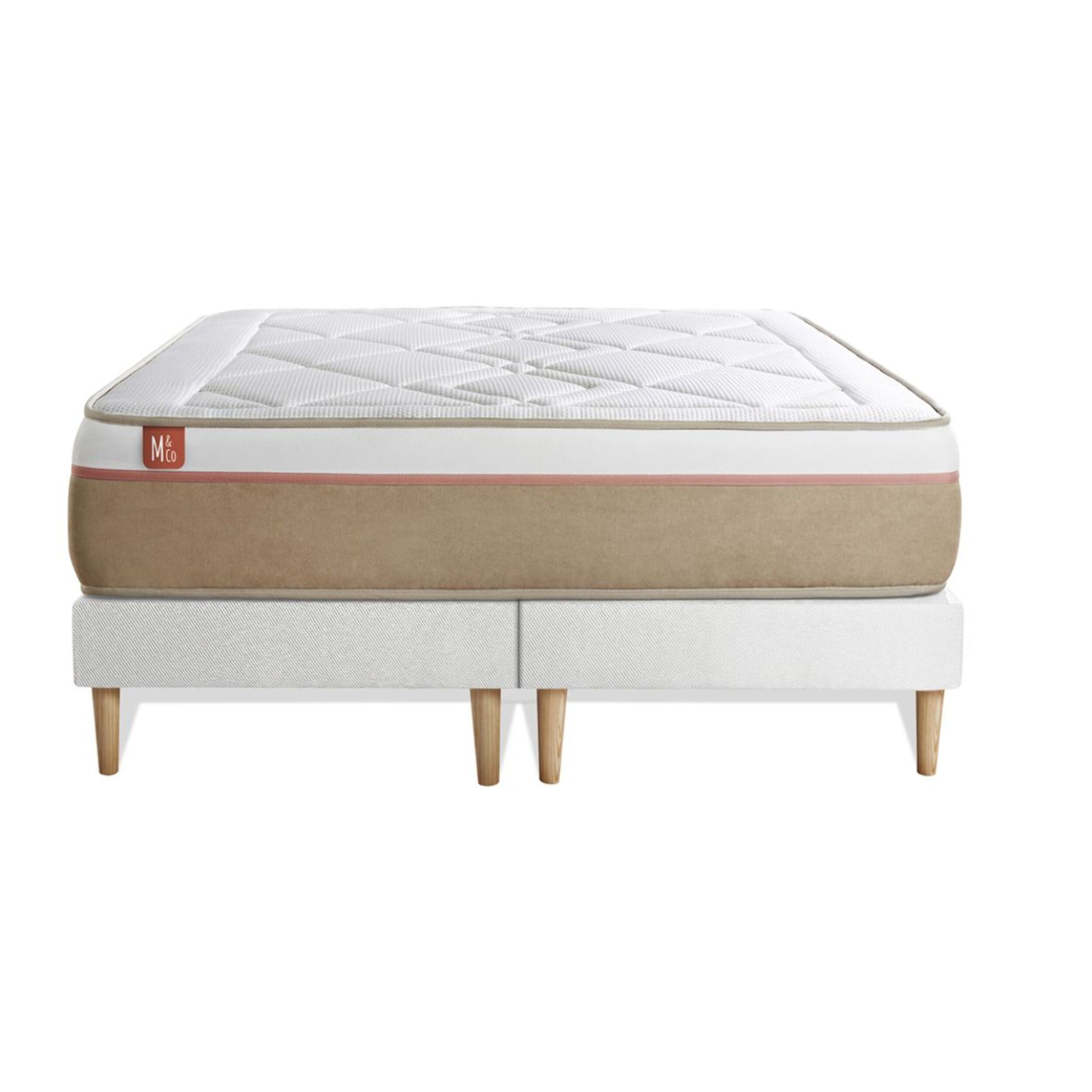 Ensemble Matelas Le Soyeux - 24cm - Ressorts ensachés et mémoire de forme - Equilibré - Sommier Tapissier Blanc