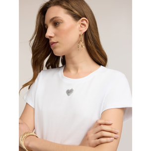 Motivi - T-shirt in jersey con cuore in paillettes - Bianco