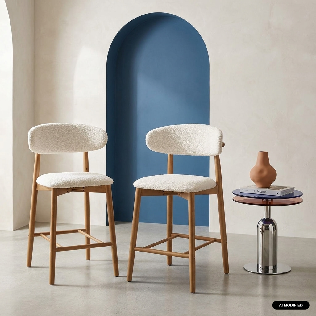 Tabouret de bar bois d'hévéa et tissu bouclette (lot de 2)  PAOLA