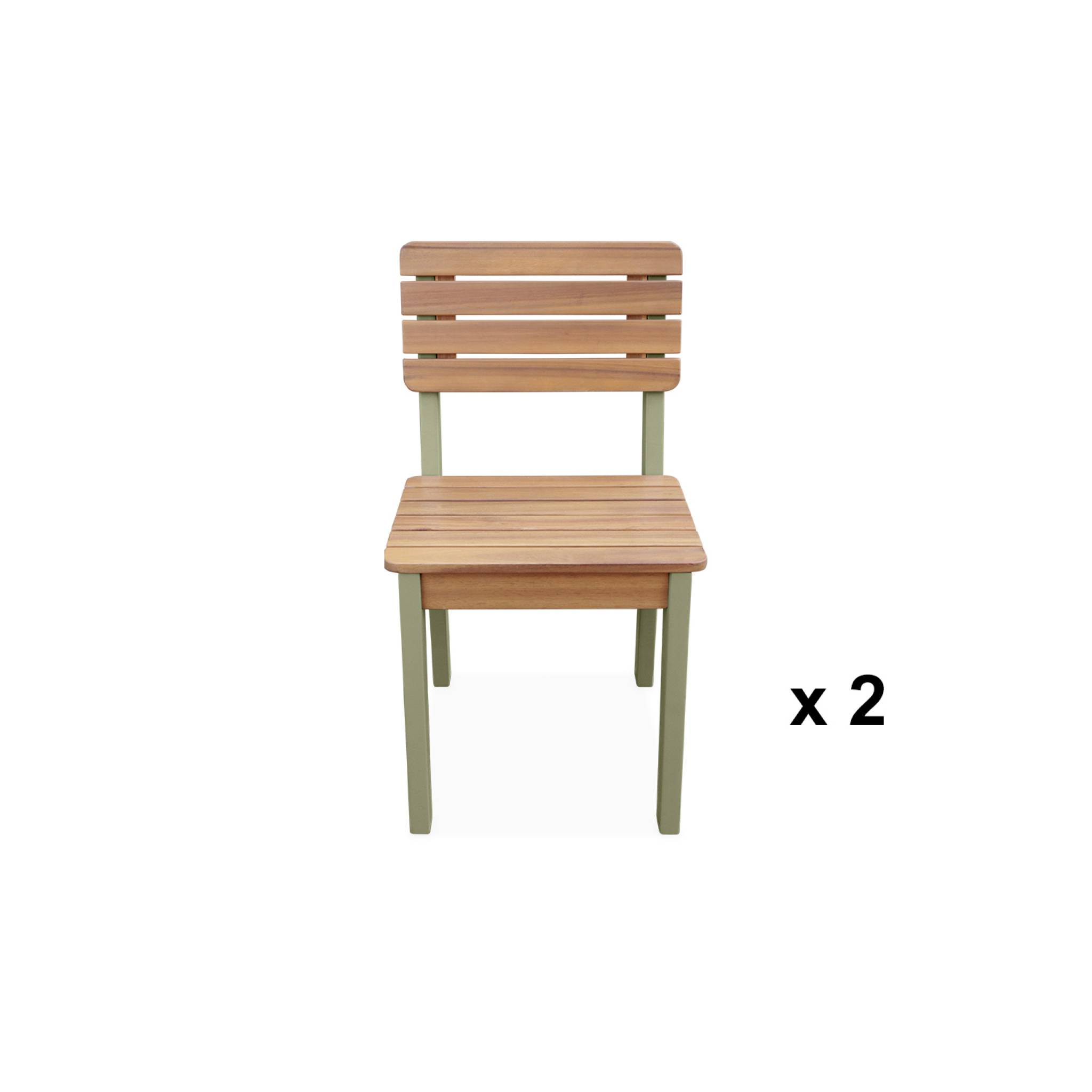 Lot de 2 chaises en bois d'acacia pour enfant. salon de jardin enfant vert de gris. intérieur / extérieur