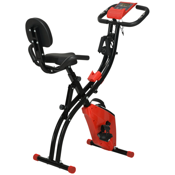 Bicicleta Está¡tica Plegable Regulable en Altura Resistencia Magná©tica Ajustable Bicicleta de Ejercicio Fitness con Pantalla LCD y Asiento con Respaldo 97x51x115 cm Rojo