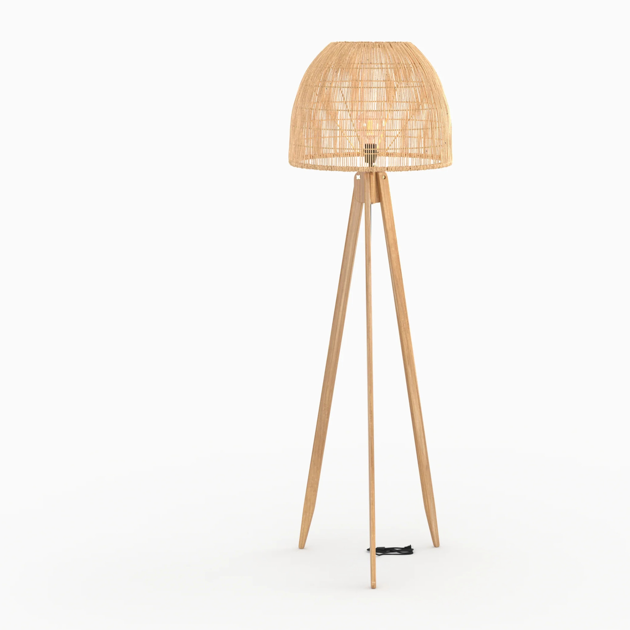 Lampadaire trépied en rotin et bois de teck massif - Corte