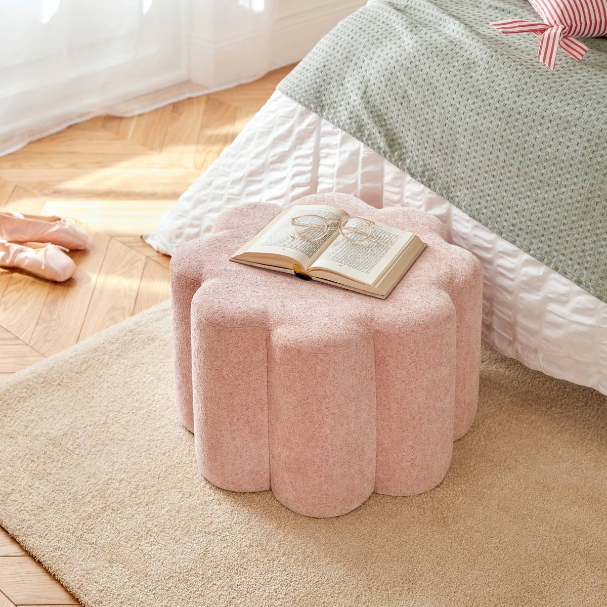 Pouf Fleur Rose L50xl30xH50 cm