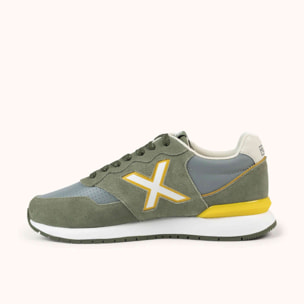 Zapatilla Retro Running de Ante Verde y Detalles Amarillos MUNICH DASH PREMIUM 277