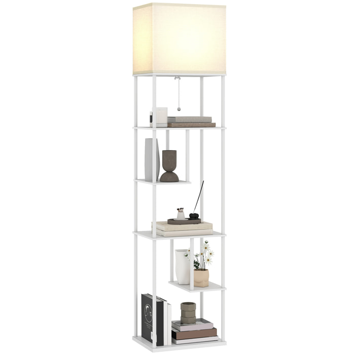 Lámpara de Pie con Estantes, Lámpara Salón con Brillo y Temperaturas de Color Ajustable 3000K-6500K, Control Remoto, Bombilla E27, Temporizador, para Dormitorio, Oficina, Decoración, Blanco