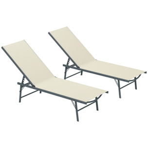 Pack de 2 Tumbonas Jardín Exterior Tumbonas Plegables Reclinables en 5 Posiciones con Estructura Metálica y Asiento de Malla Transpirable para Playa Piscina 164x54x84 cm Crema