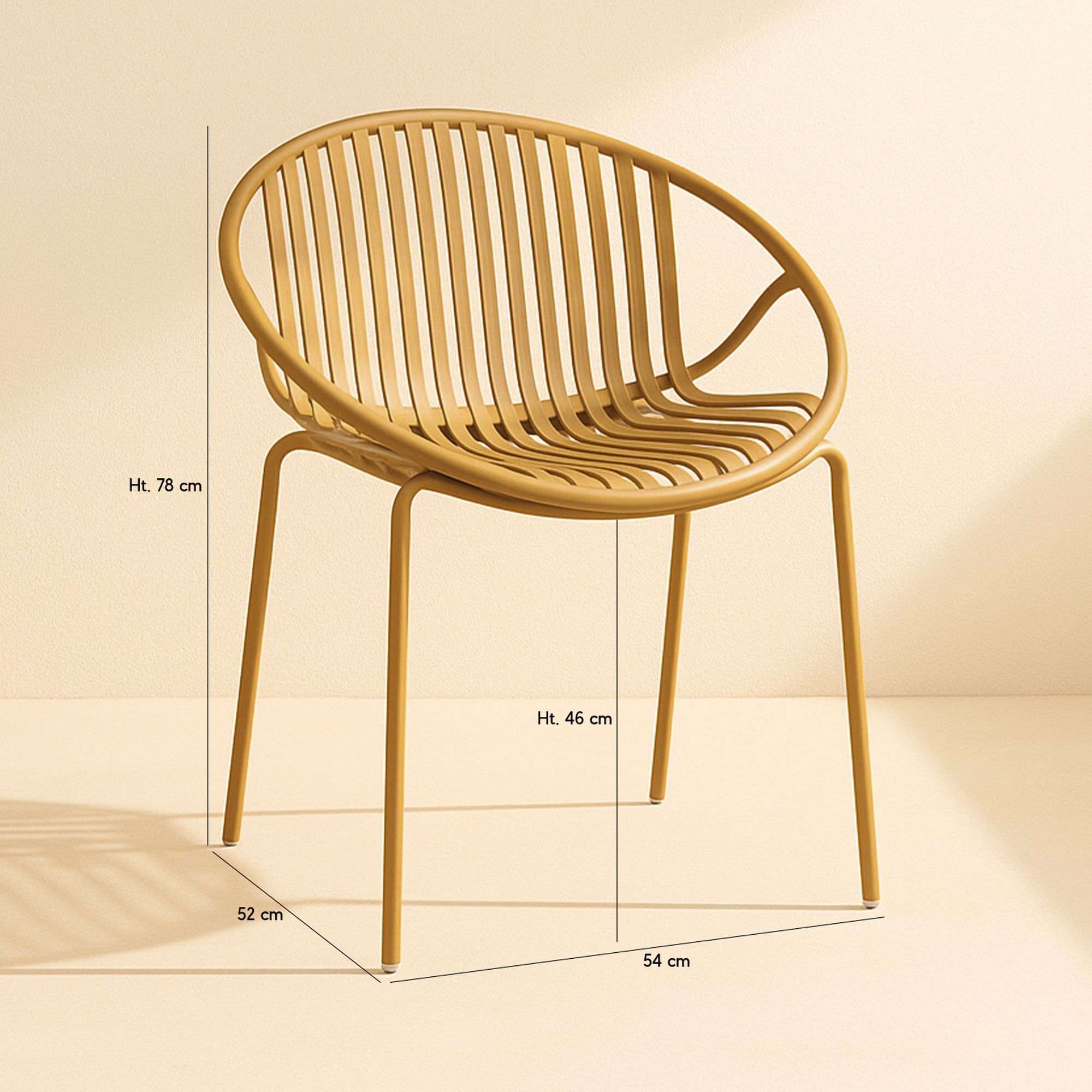 Lot de 4 fauteuils de table ocre en polypropylène et métal CALYPSO