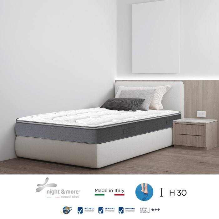 "Irene" H30 cm 90x190 guanciale Memory OMAGGIO a molle insacchettate e 4cm memory Gel