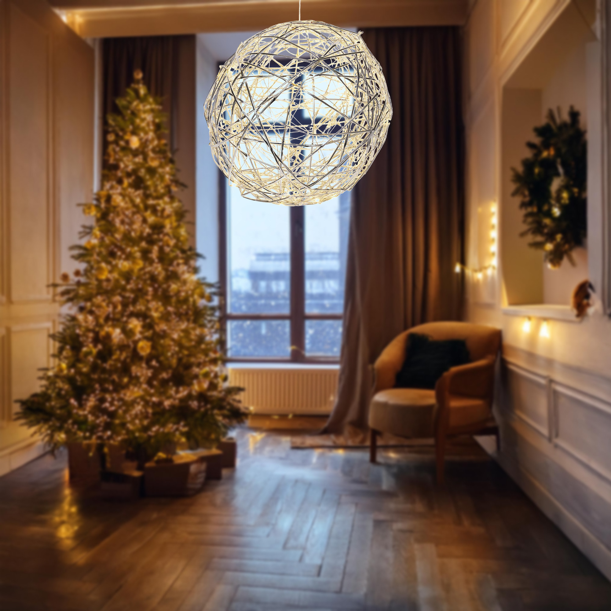 bola navideña luminosa con 40 luces led en blanco cálido 25cm