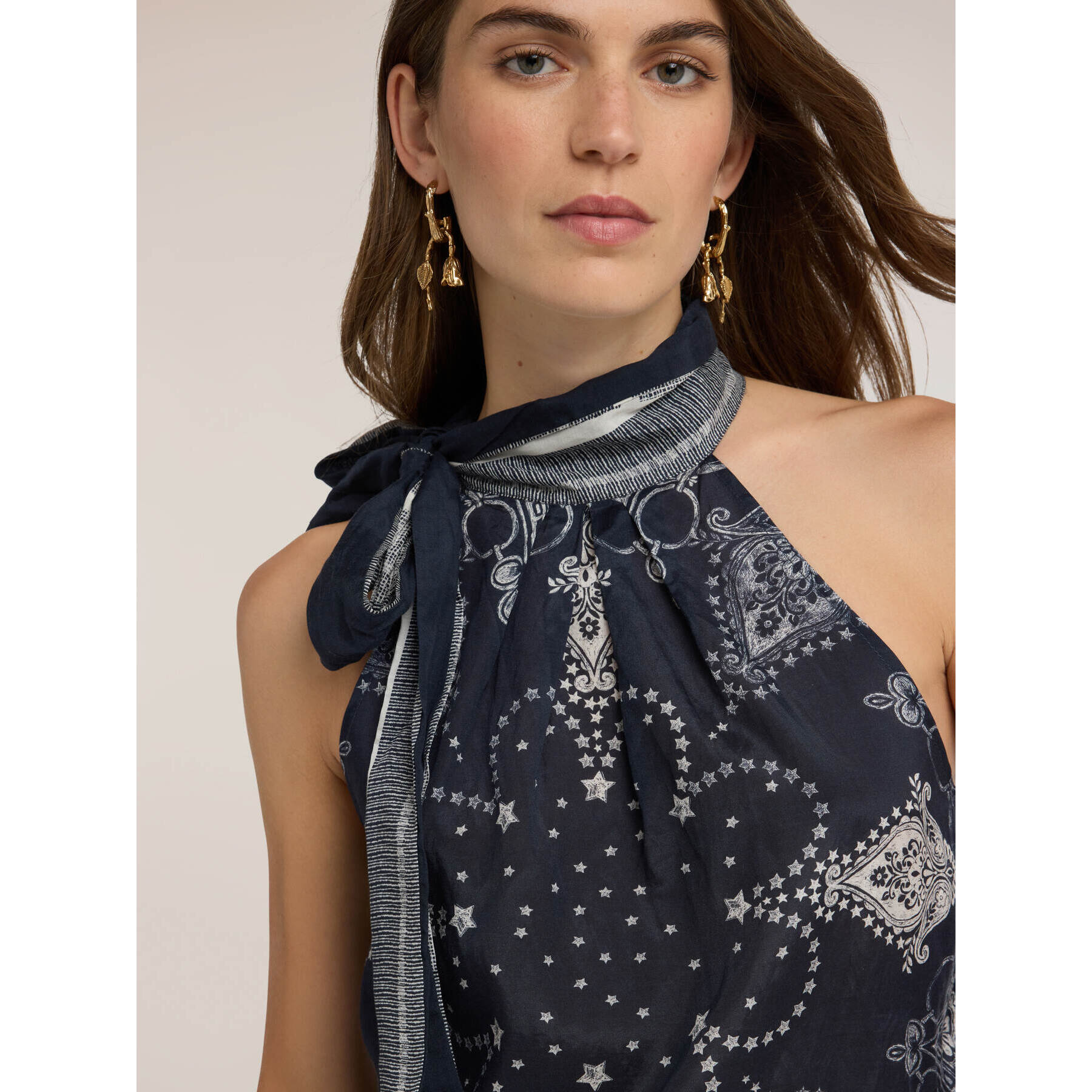 Motivi - Top in mussola di cotone con stampa - Blu
