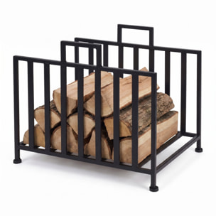 Portalegna in acciaio Dongara 40 cm, supporto legna compatto e moderno nero opaco, organizer per camino e stufa resistente e stabile, design minimal salvaspazio per interno ed esterno coperto