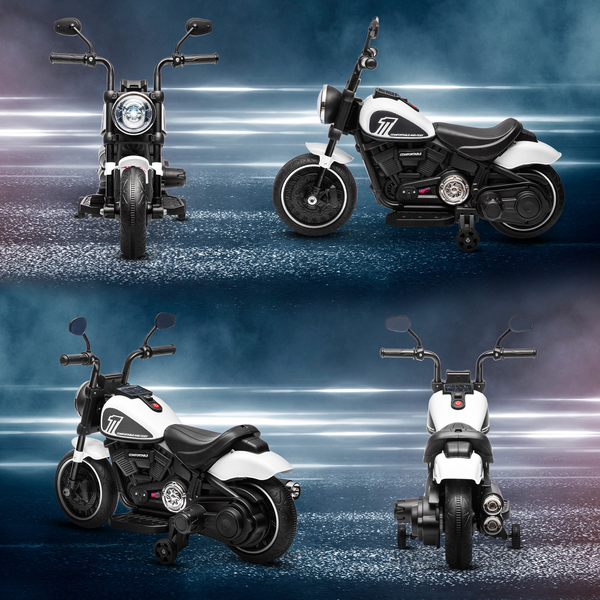 Moto Eléctrica para Niños de 18-36 Meses, Moto Eléctrica Infantil con Batería 6V, Faro y Ruedas Auxiliares Desmontables, Carga 25 kg, Blanco