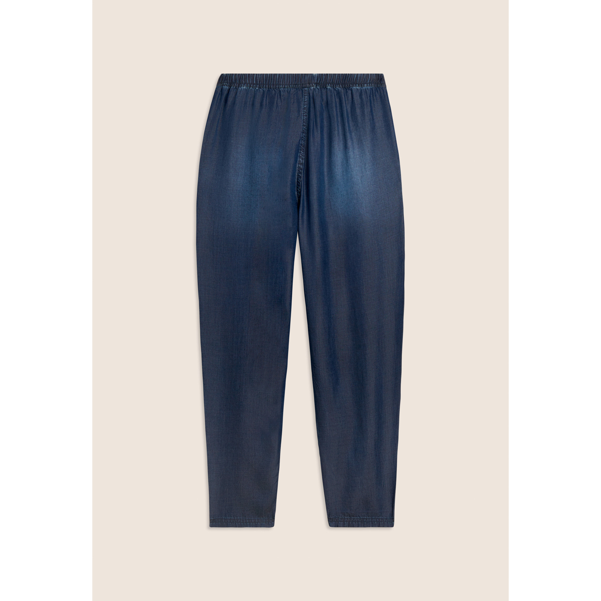 Pantaloni Sportivi Cropped in Chambray con Vita Alta