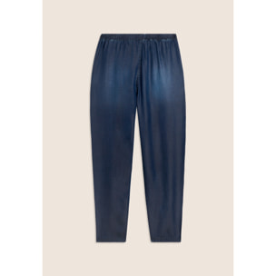 Pantaloni Sportivi Cropped in Chambray con Vita Alta