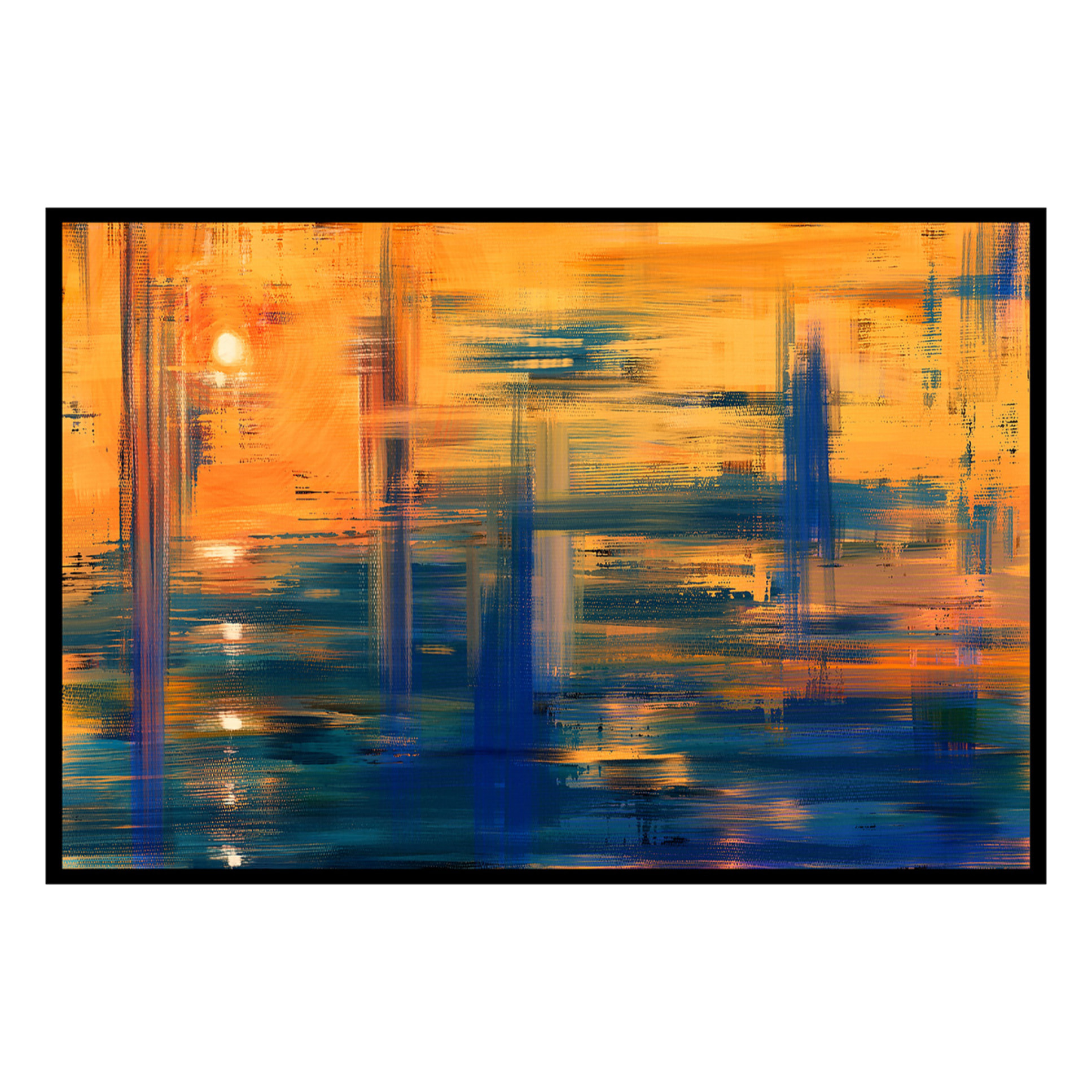 Affiche encadrée peinture abstraite orange et bleu Affiche + cadre en métal - Noir