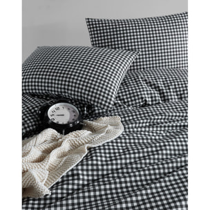 Housse de couette + taie(s) oreiller "Vichy noir" 100% coton imprimé.