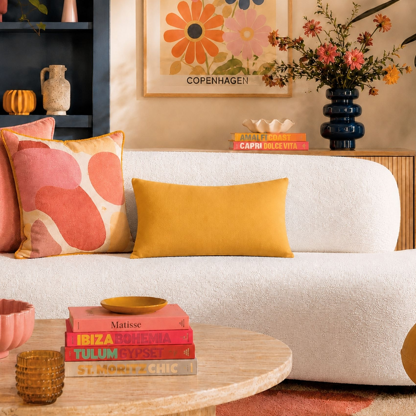 Coussin non déhoussable en coton uni - Jaune moutarde