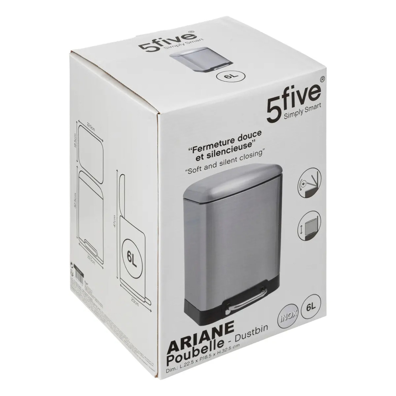 Poubelle à pédale métal 6L "Ariane" inox