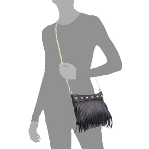 Bedulita Bolso bandolera Mujer. Piel auténtica Dollaro con flecos y detalles metálicos.