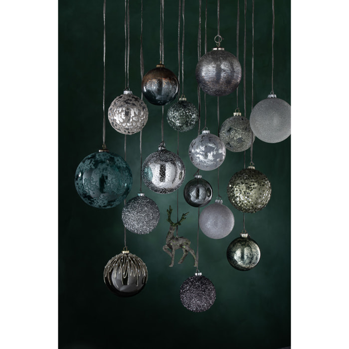 J-Line boule de Noël Paillettes - verre - gris - small - boîte de 6