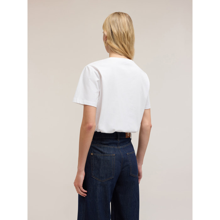 Motivi - T-shirt con maxi paillettes ricamate - Bianco