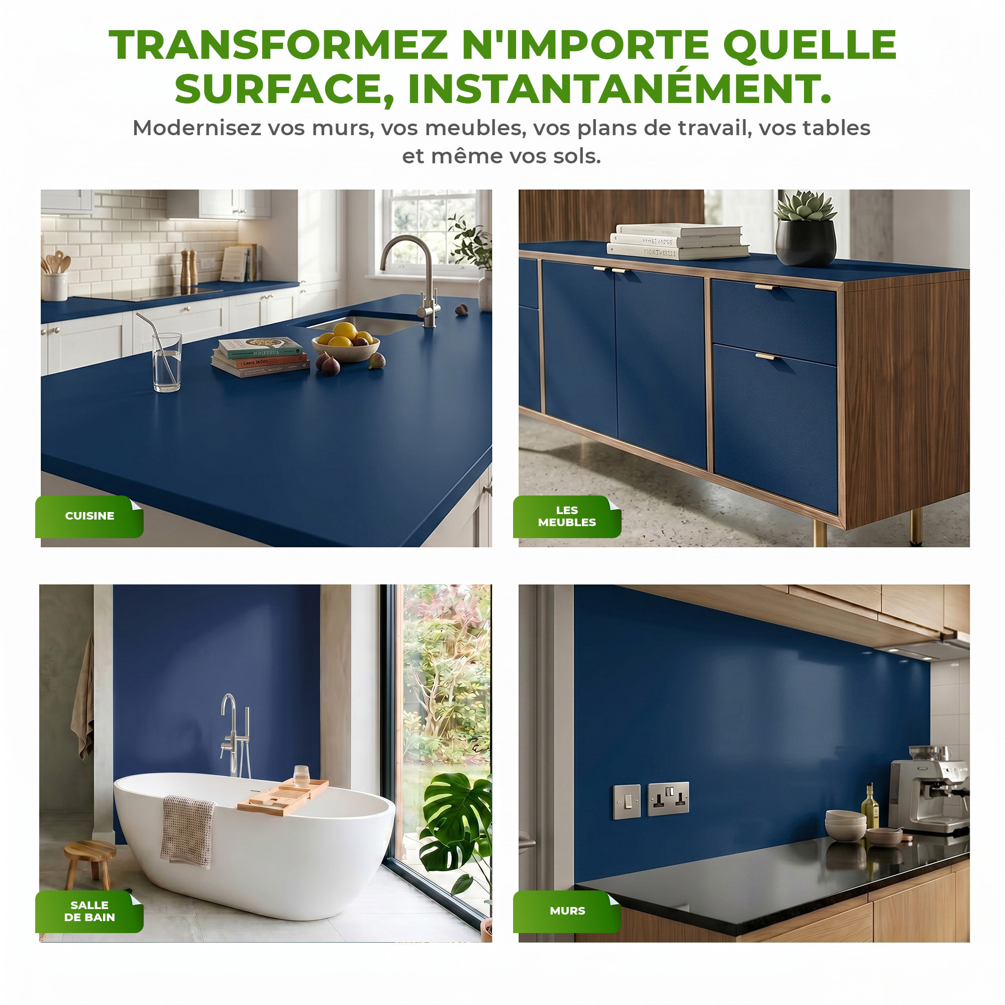 Rouleau adhésif décoratif Vinyle au Mètre - Bleu fonce - Sticker Lavable Imperméable Mur Cuisine Meubles