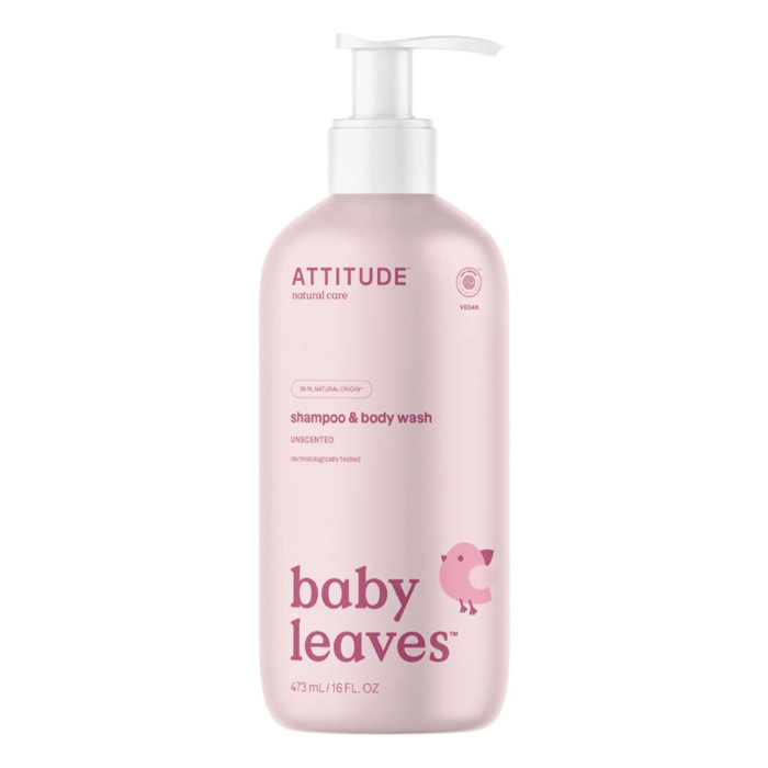 Champú y Gel bebés  2 en 1 sin fragancia Attitude 473 ml
