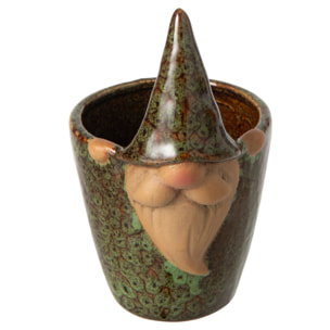 J-Line Cache-pot lutin - grès - vert/marron - small